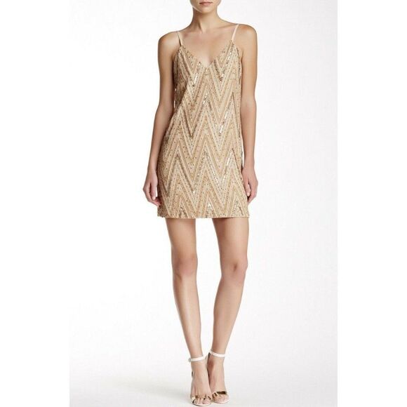 NWT $698 ALICE + OLIVIA Sz 8 AVALON EMBELLISHED BEADED MINI SLIP DRESS NUDE - Picture 8 of 9